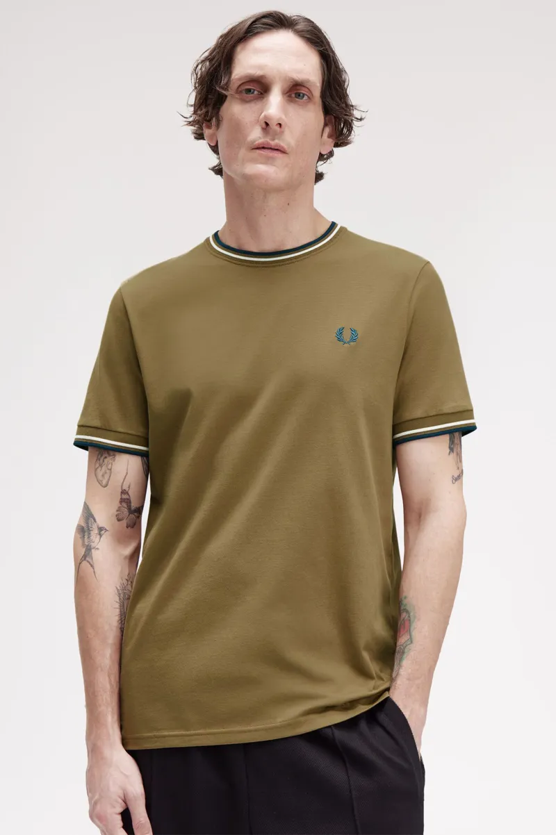Fred Perry Twin Tipped T-shirt Shadedstone / Ecru / Petrol-1