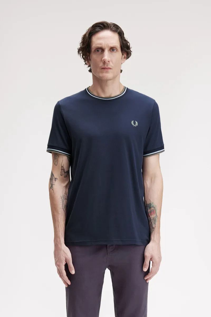 Fred Perry Twin Tipped T-shirt Dark Airforce / Ice / Bayleaf-1