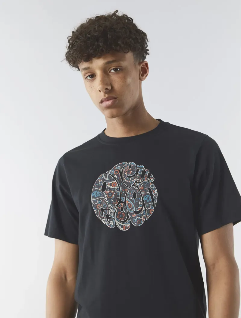 Pretty Green Wonderwall Paisley Logo T-shirt Black-2