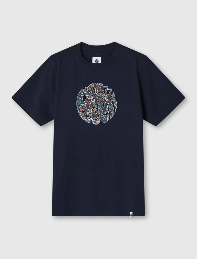 Pretty Green Wonderwall Paisley Logo T-shirt Navy-4
