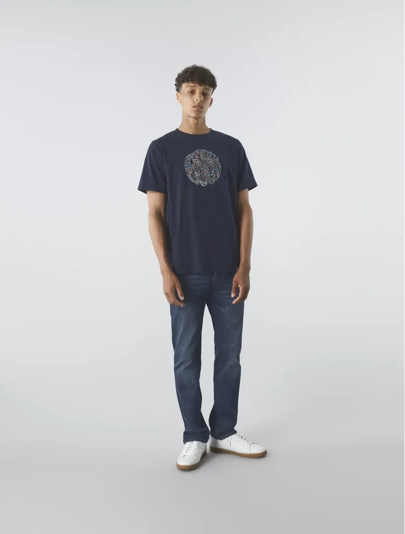 Pretty Green Wonderwall Paisley Logo T-shirt Navy-1