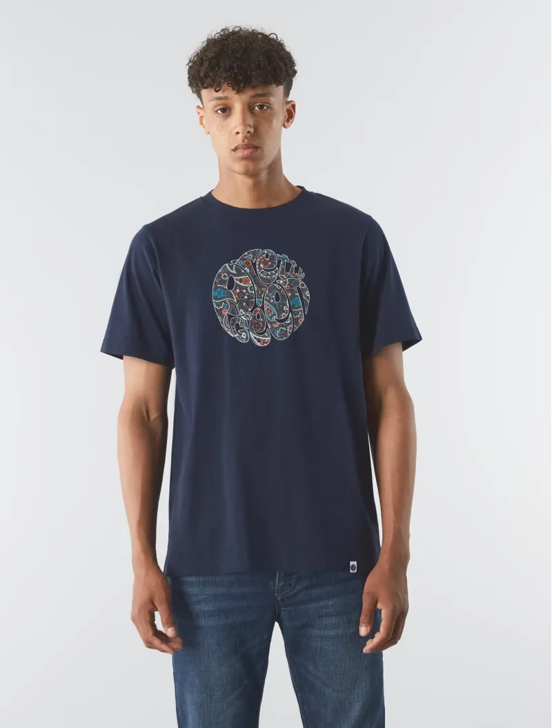 Pretty Green Wonderwall Paisley Logo T-shirt Navy-2
