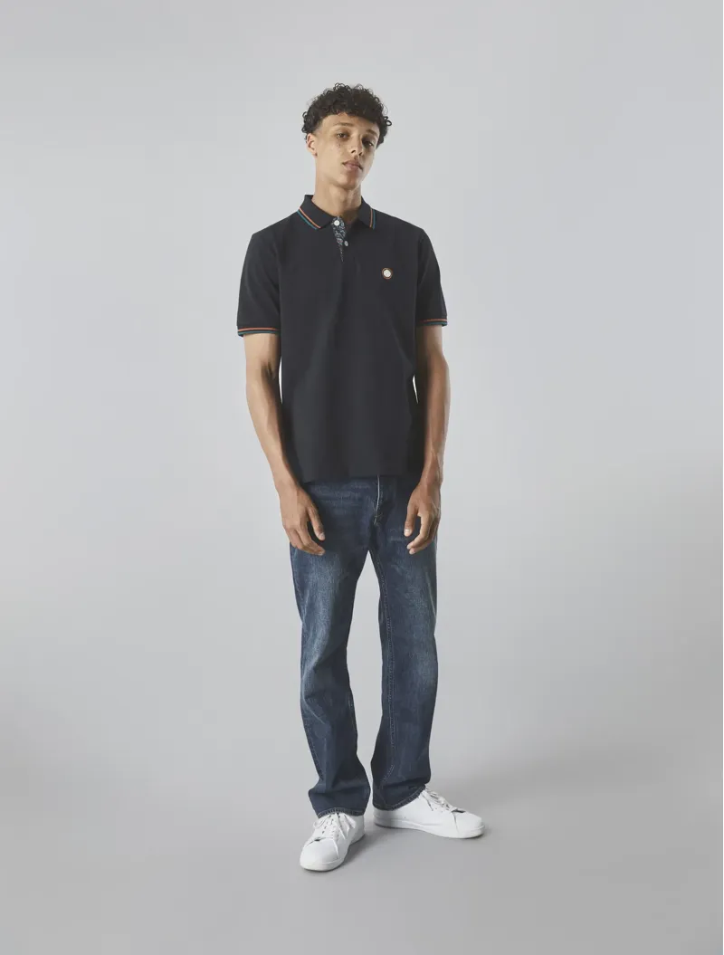 Pretty Green Wonderwall Paisley Placket Polo Black-1