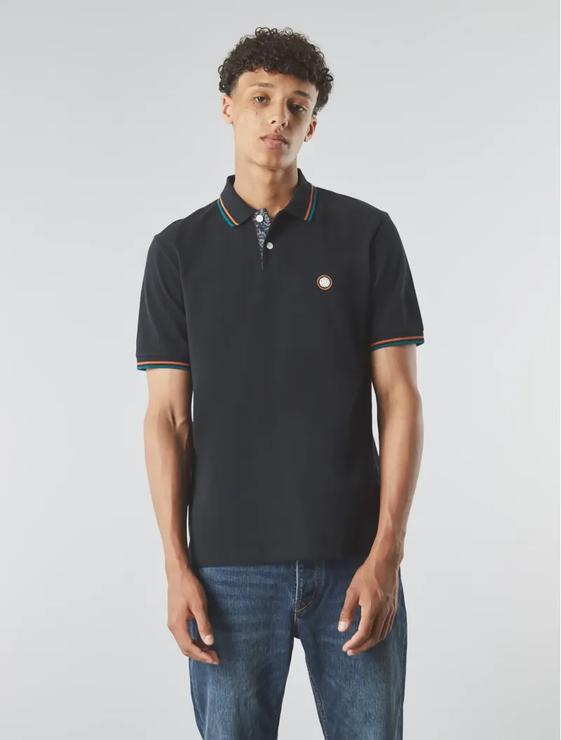 Pretty Green Wonderwall Paisley Placket Polo Black-2