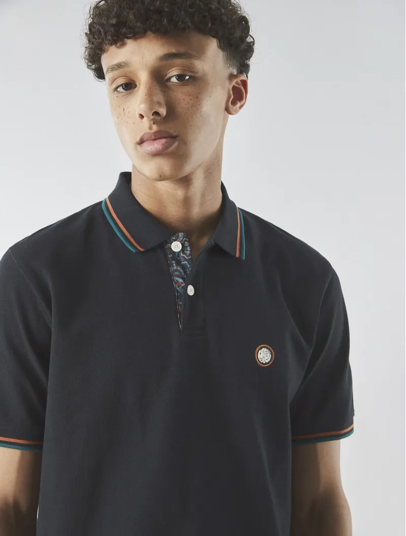 Pretty Green Wonderwall Paisley Placket Polo Black-4