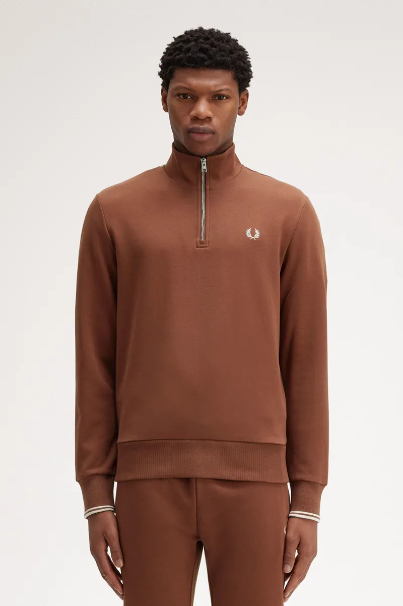 Fred Perry Half Zip Sweatshirt Whiskey Brown XXL ONLY-5