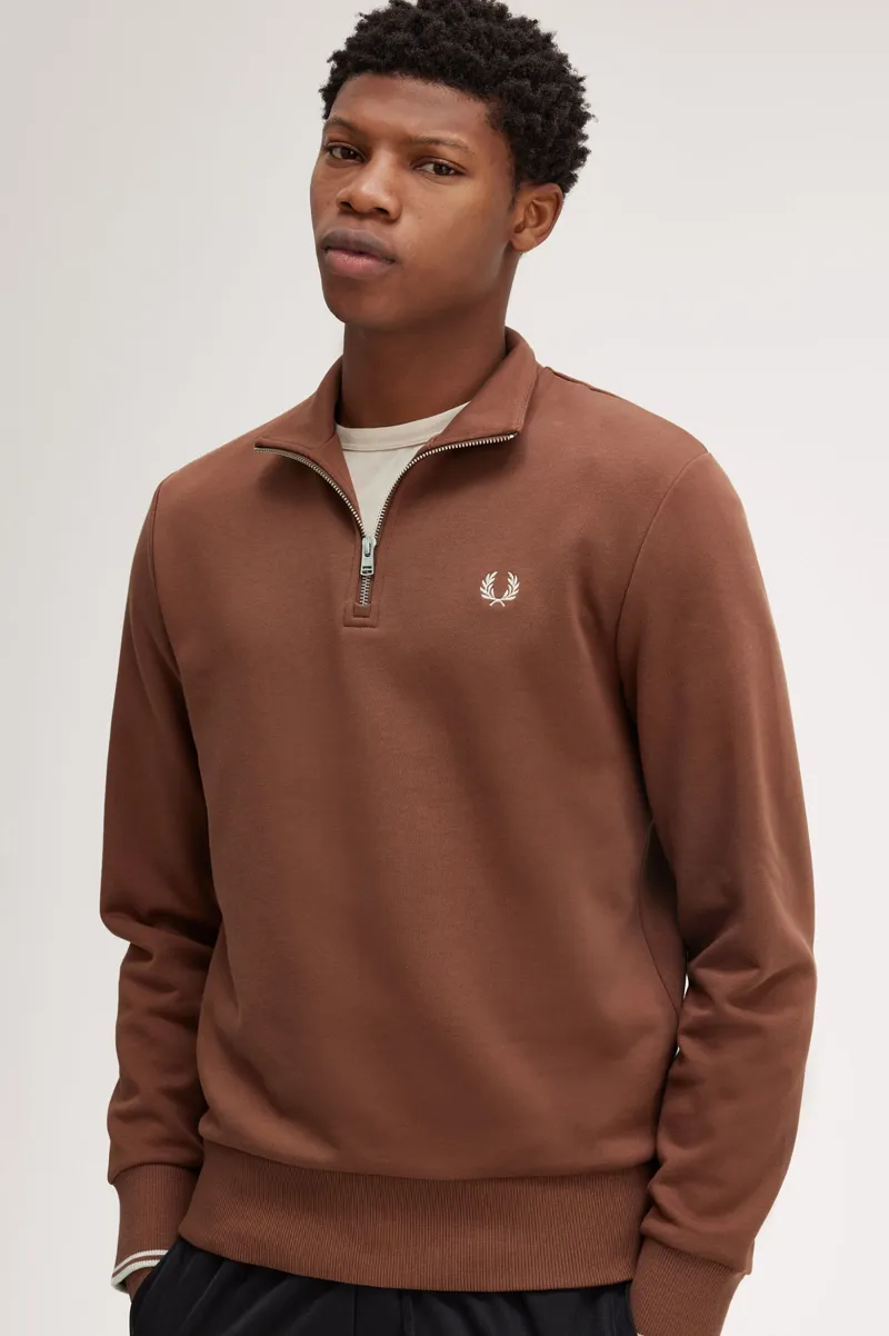 Fred Perry Half Zip Sweatshirt Whiskey Brown XXL ONLY-4