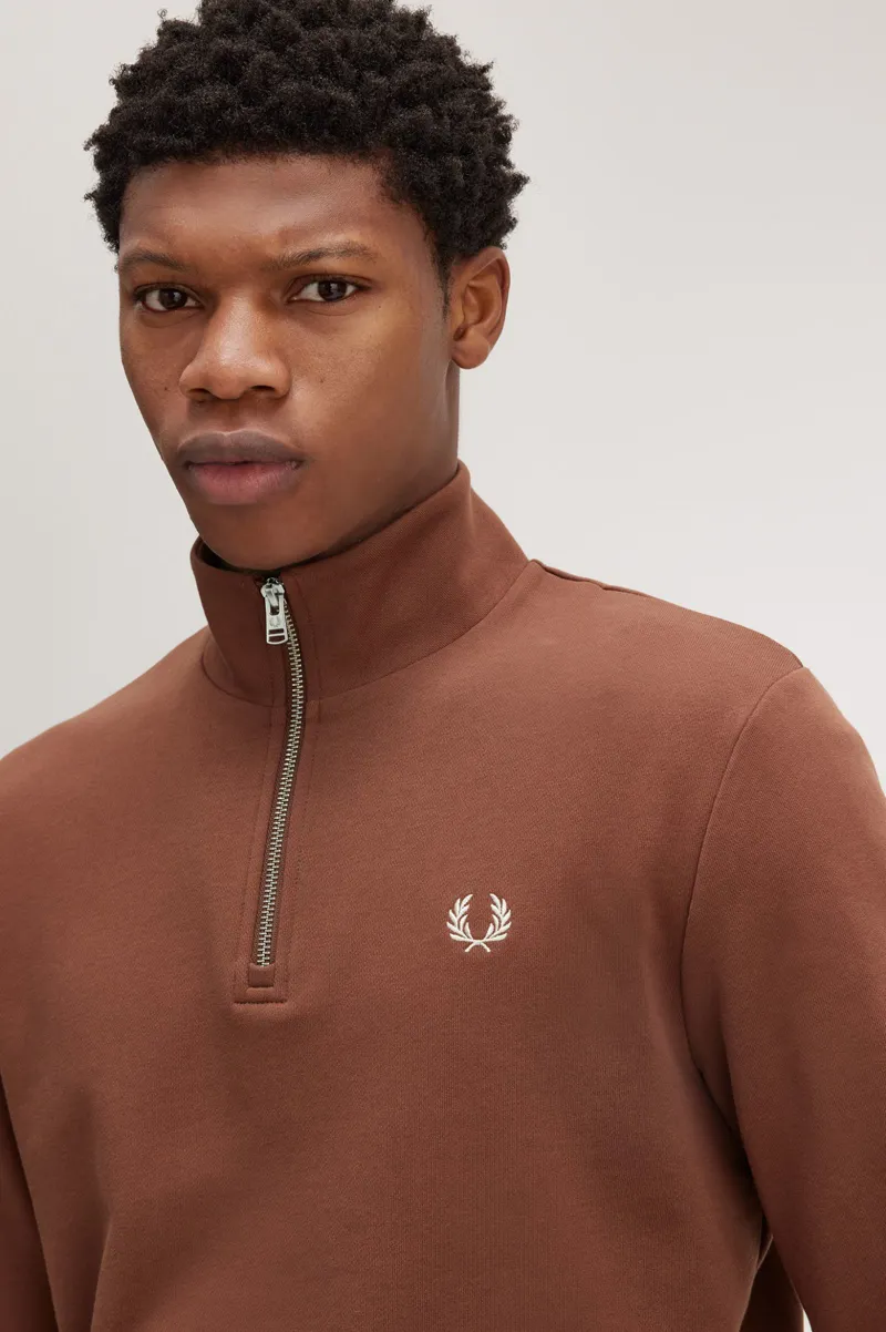 Fred Perry Half Zip Sweatshirt Whiskey Brown XXL ONLY-1