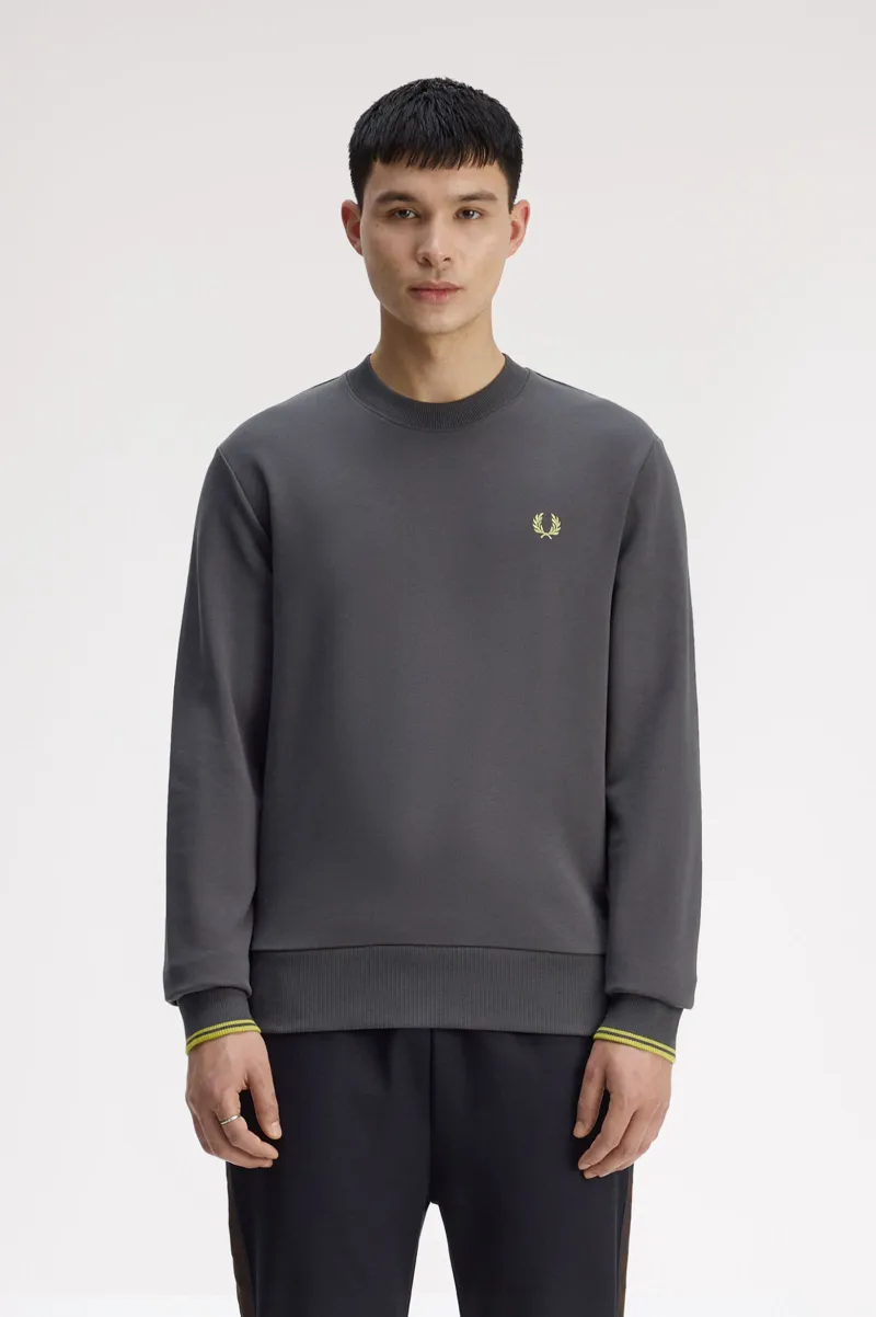 Fred Perry Crew Neck Sweatshirt Anchor Grey / Tennis Ball Yellow-1