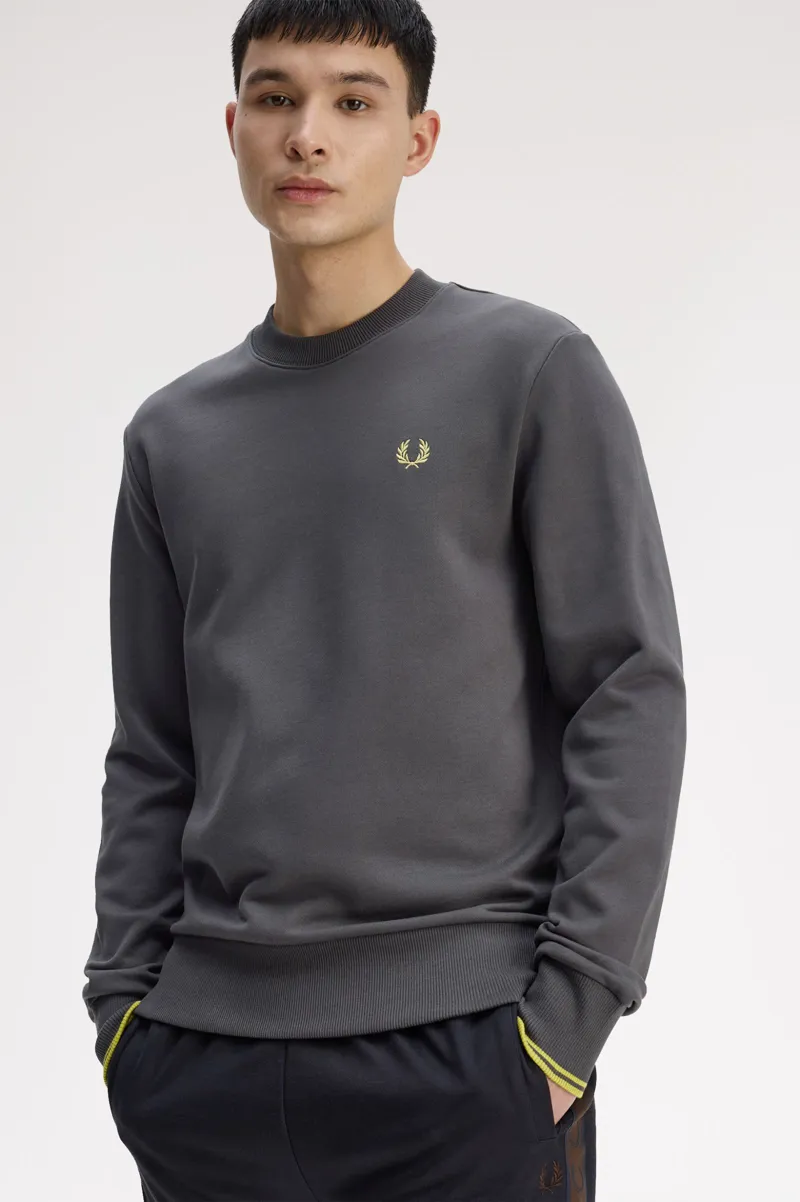 Fred Perry Crew Neck Sweatshirt Anchor Grey / Tennis Ball Yellow-3