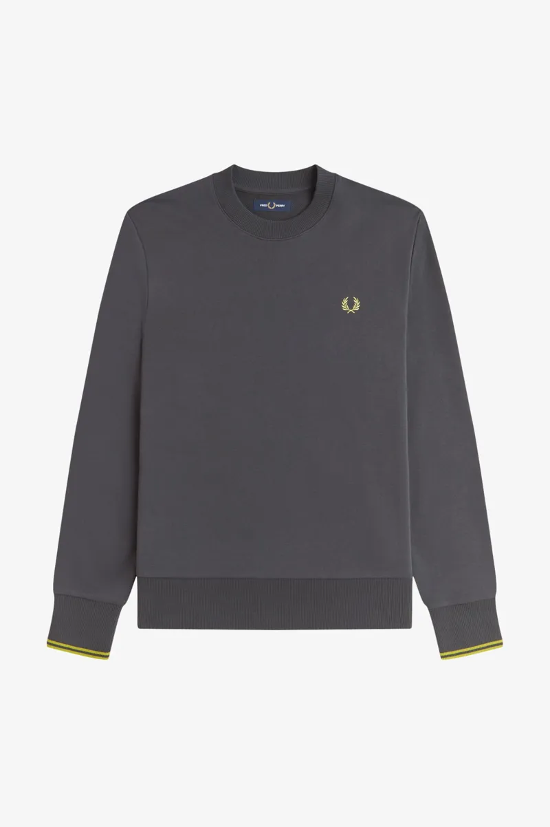 Fred Perry Crew Neck Sweatshirt Anchor Grey / Tennis Ball Yellow-7