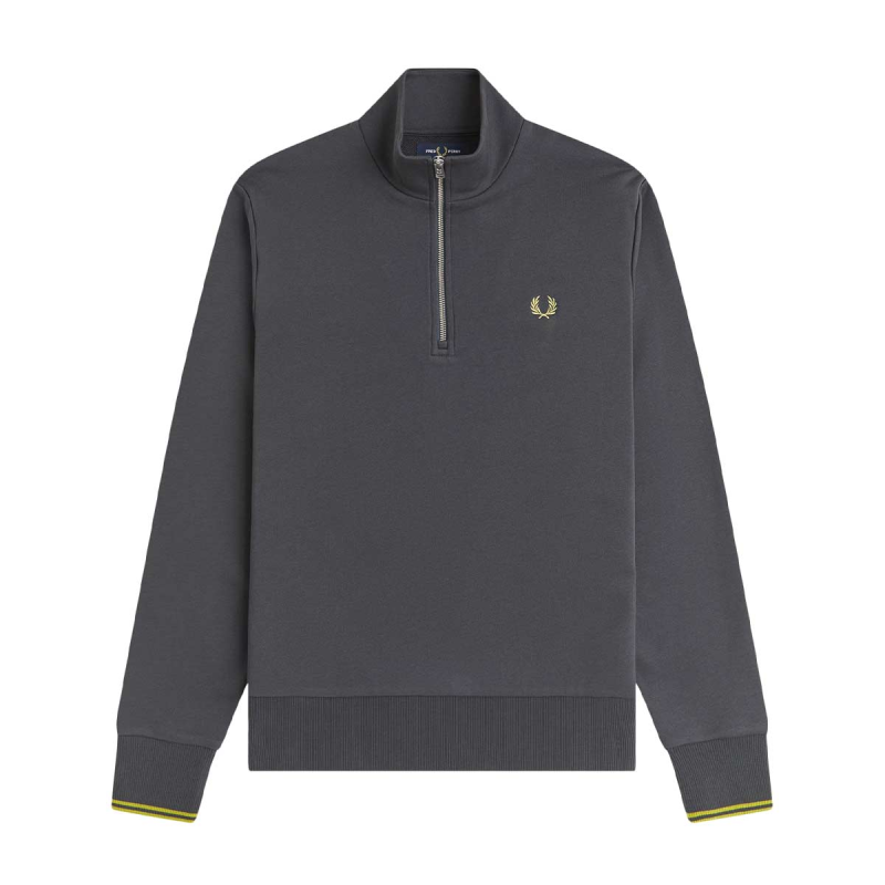 Fred Perry Half Zip Sweatshirt Anchor Grey / Tennis Ball Yellow-4