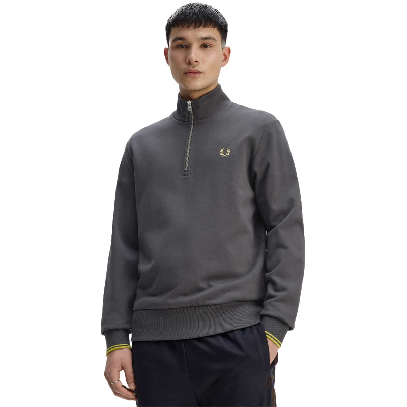 Fred Perry Half Zip Sweatshirt Anchor Grey / Tennis Ball Yellow-3