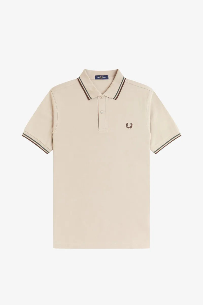 Fred Perry M3600-50A Polo T-shirt Warm Oat / Court Green / Burnt Tobacco-1