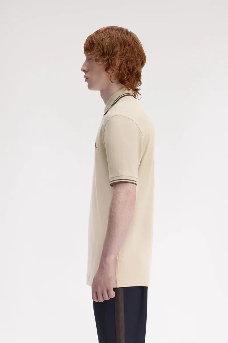 Fred Perry M3600-50A Polo T-shirt Warm Oat / Court Green / Burnt Tobacco-4