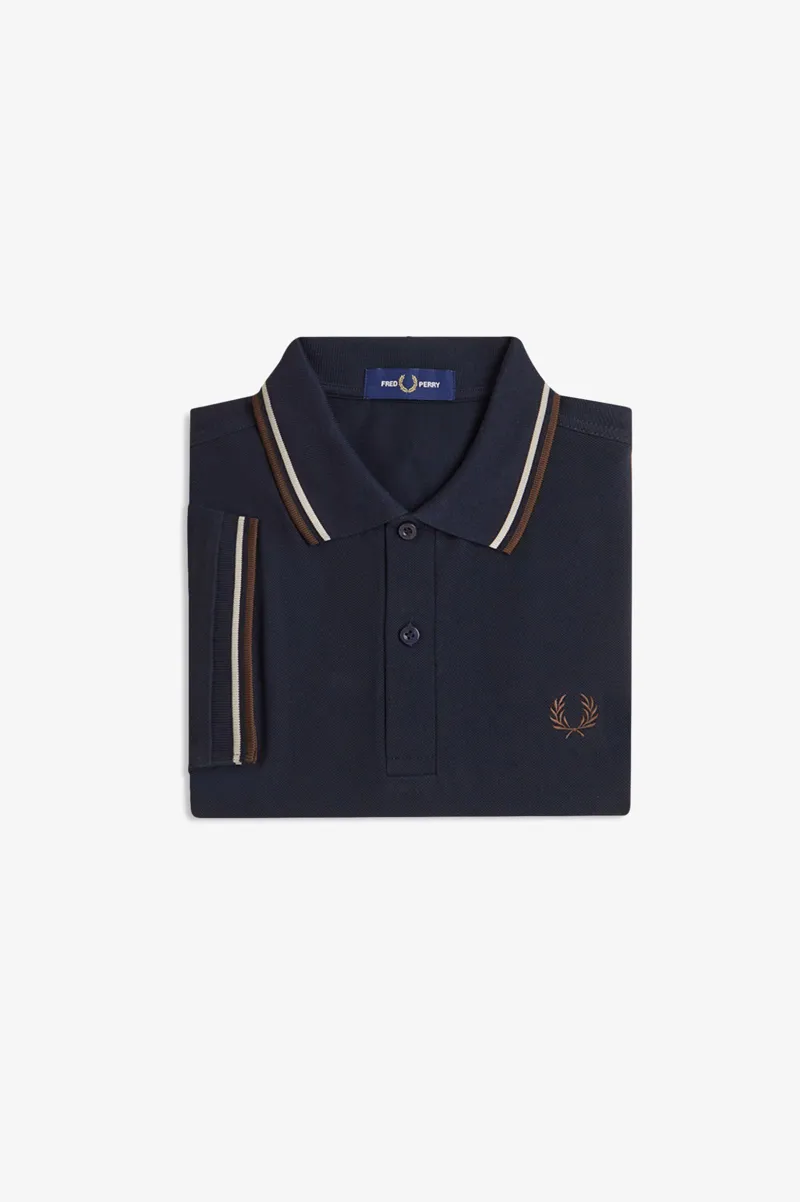 Fred Perry M3600-52A Polo T-shirt Navy / Warm Oat / Burnt Tobacco-8