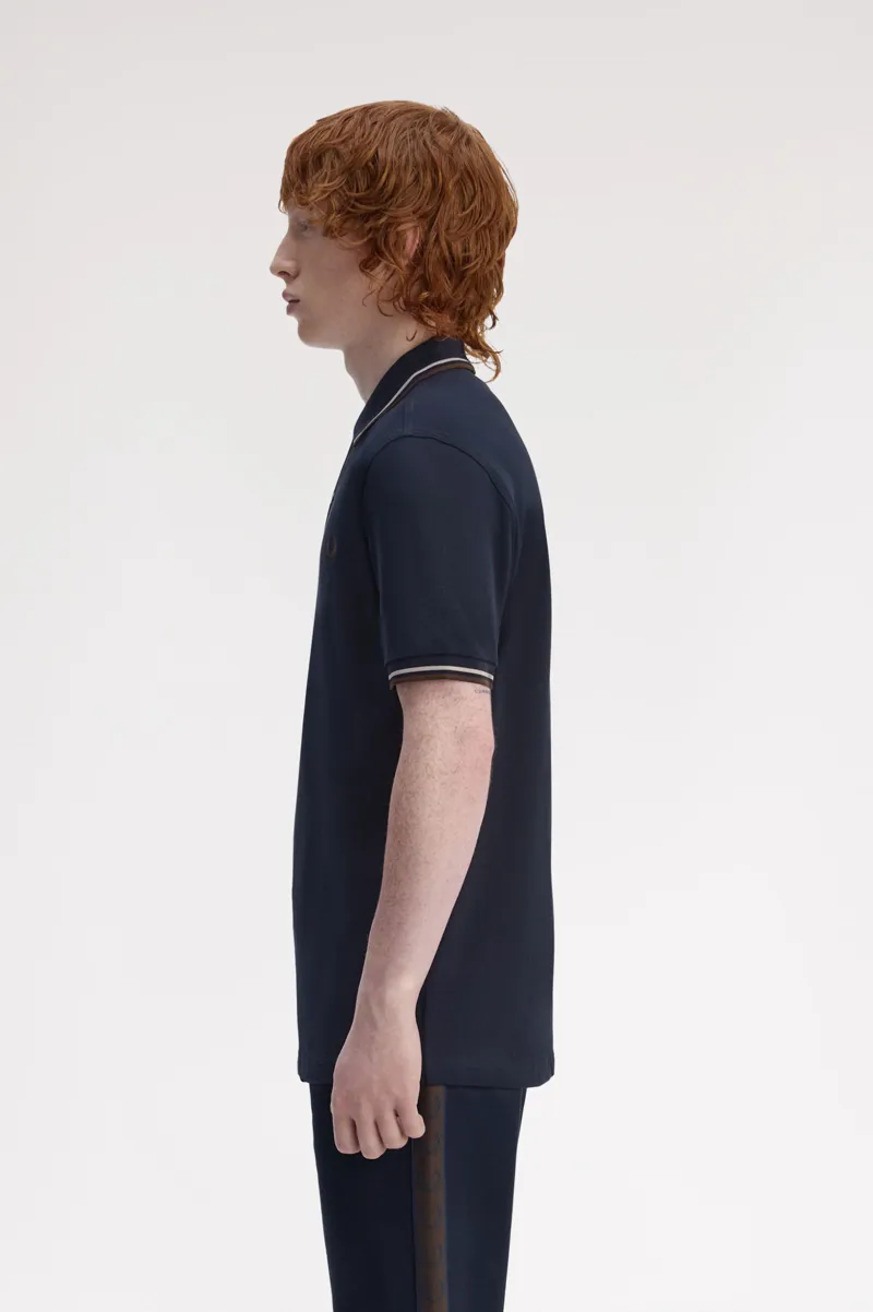 Fred Perry M3600-52A Polo T-shirt Navy / Warm Oat / Burnt Tobacco-4