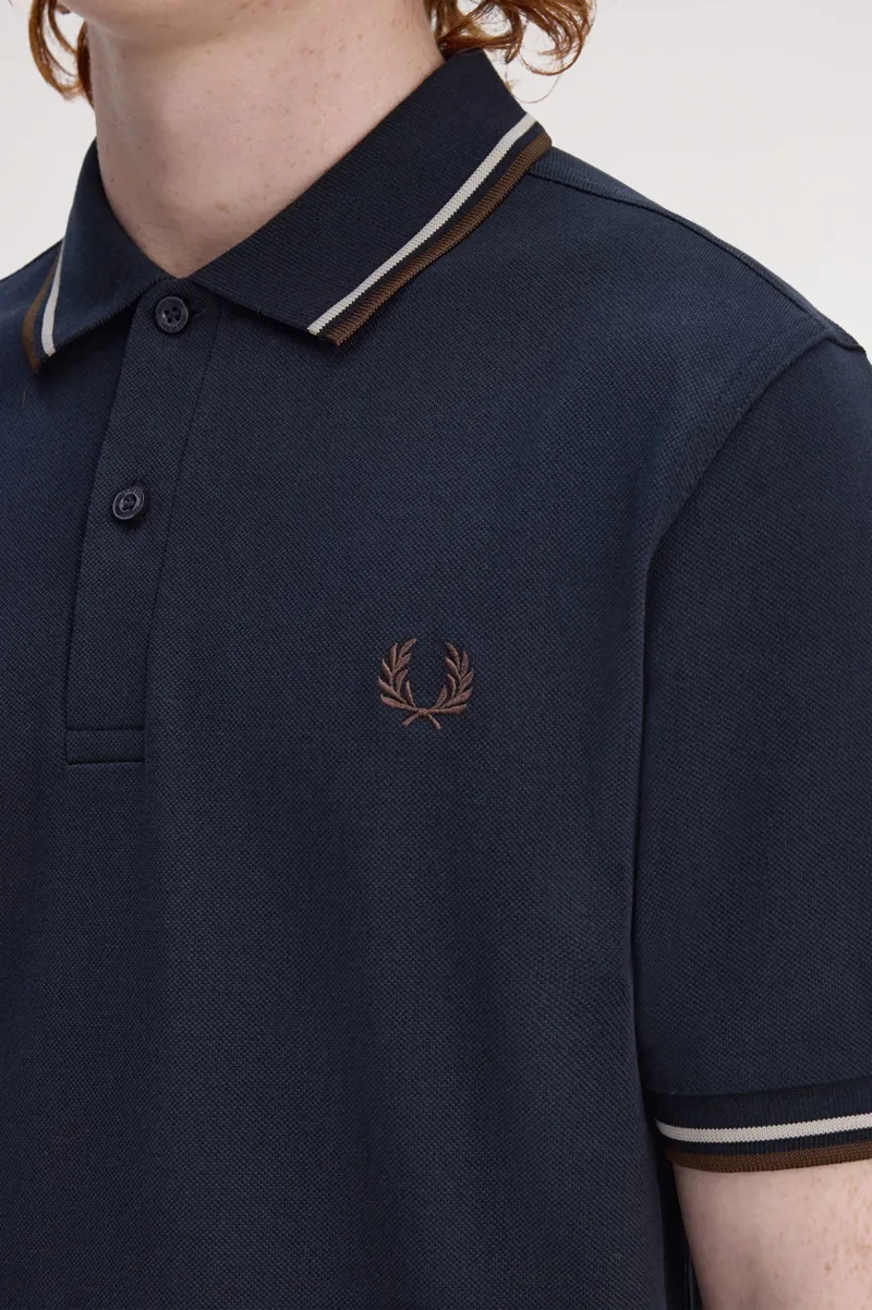 Fred Perry M3600-52A Polo T-shirt Navy / Warm Oat / Burnt Tobacco-7