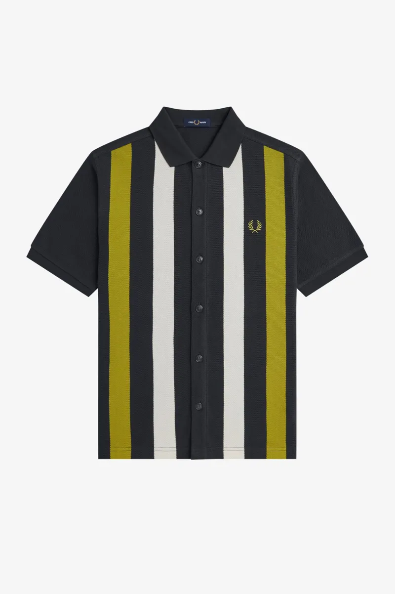 Fred Perry Vertical Stripe Polo Shirt Anchor Grey / Tennis Ball Yellow-4