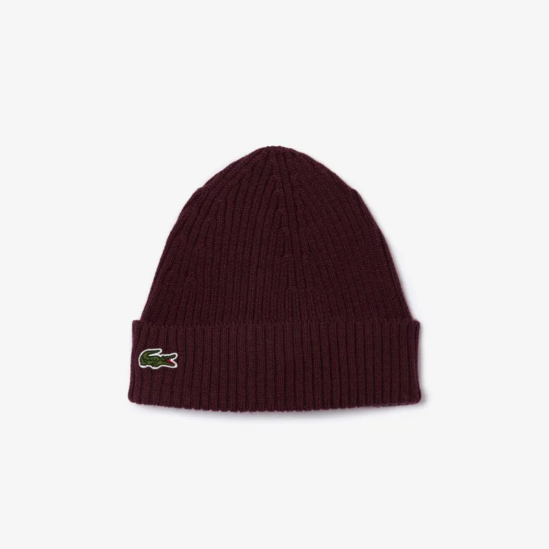Lacoste Ribbed Wool Beanie Bordeaux-1