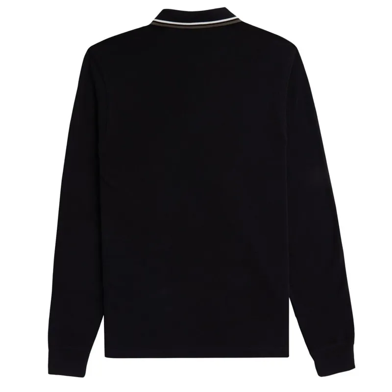 Fred Perry Long Sleeve Polo Shirt Black / Ecru / Green-1