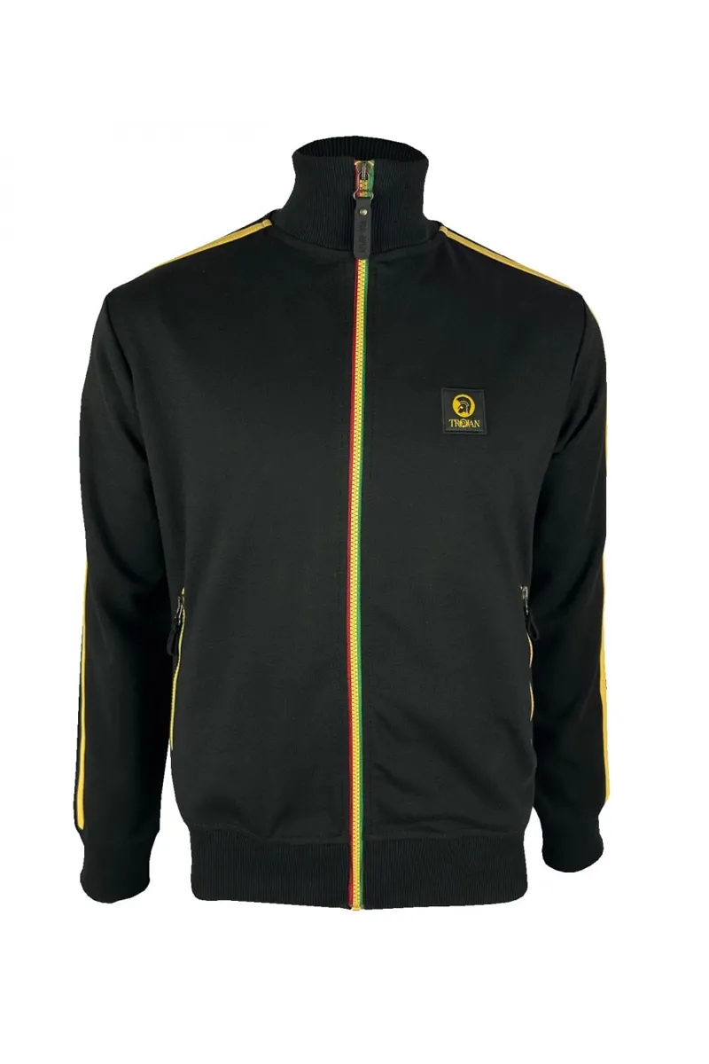 Trojan Contrast Zip Track Top Black Rasta -3
