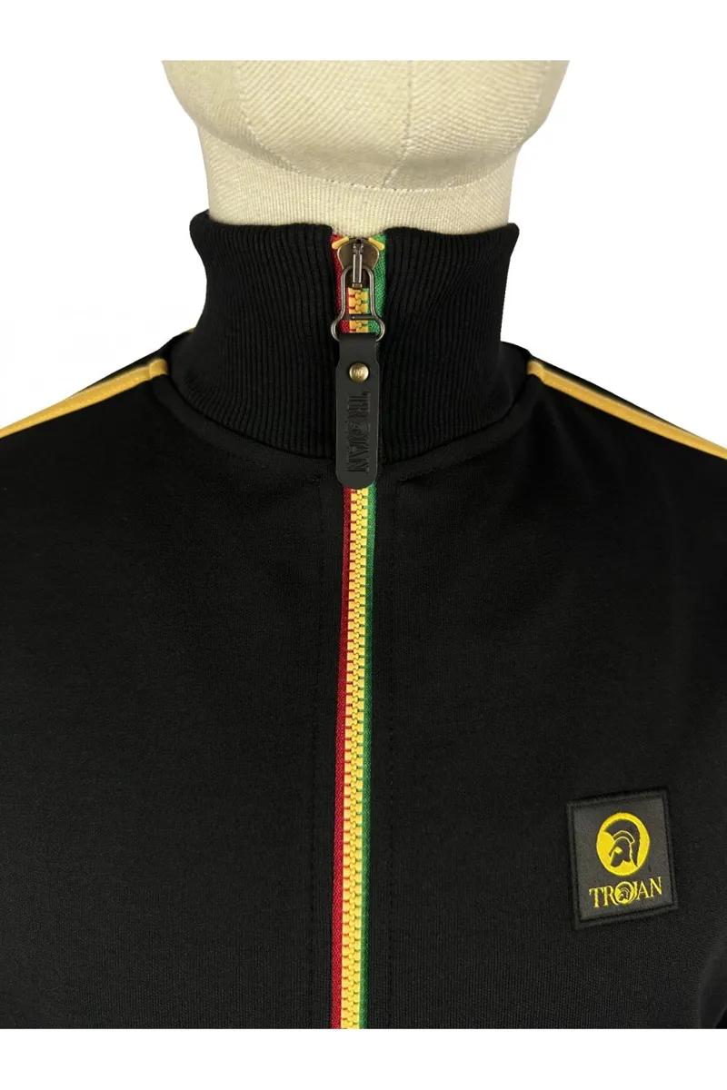 Trojan Contrast Zip Track Top Black Rasta -1