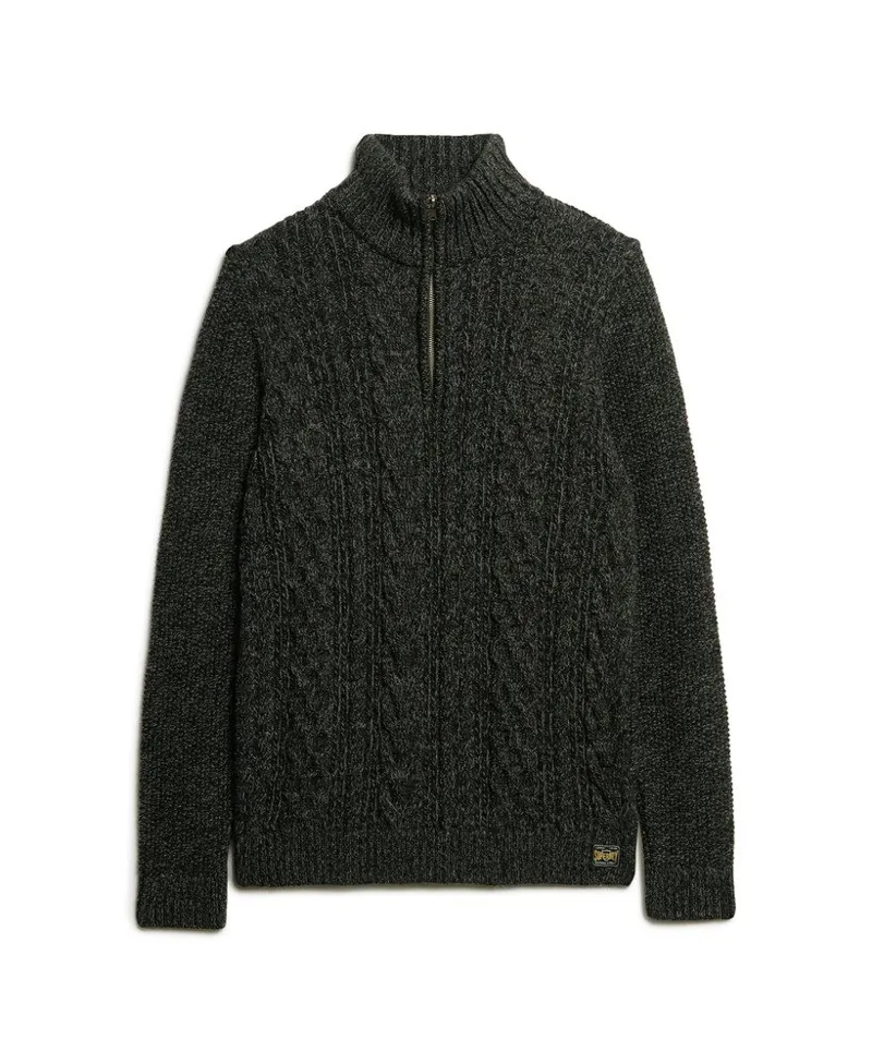 Superdry Jacob Cable Knit Half Zip Black Twist-1