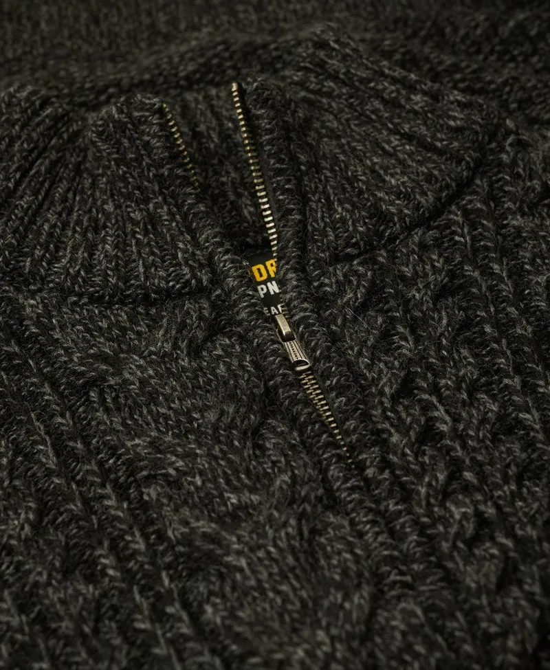 Superdry Jacob Cable Knit Half Zip Black Twist-2