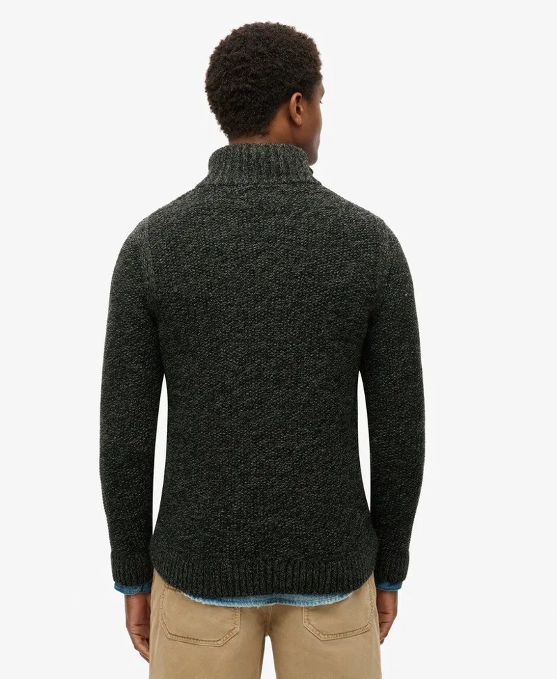 Superdry Jacob Cable Knit Half Zip Black Twist-3