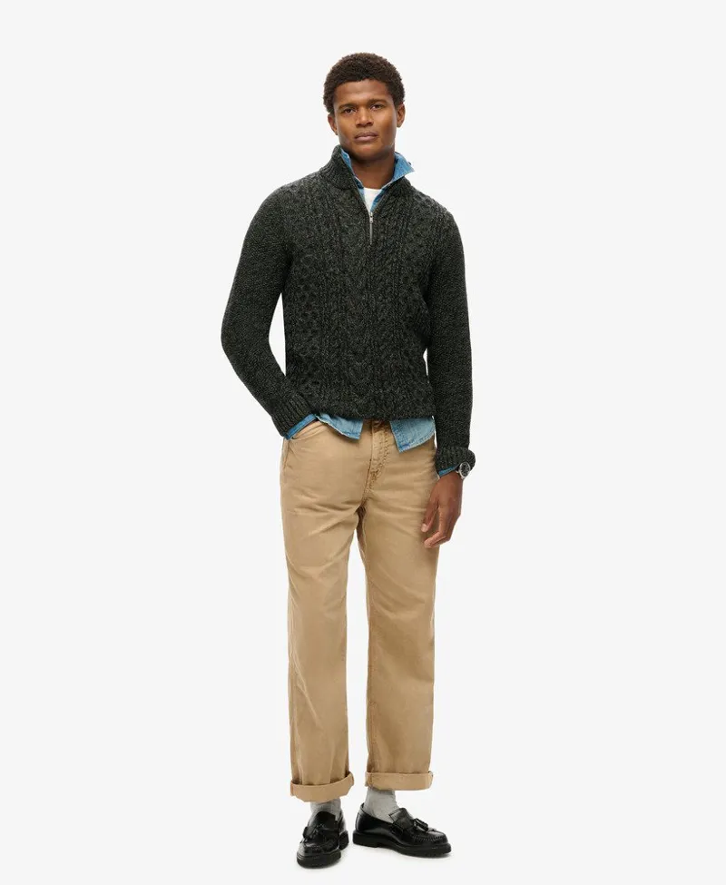 Superdry Jacob Cable Knit Half Zip Black Twist-5