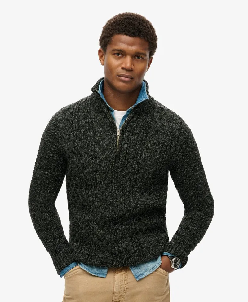 Superdry Jacob Cable Knit Half Zip Black Twist-6