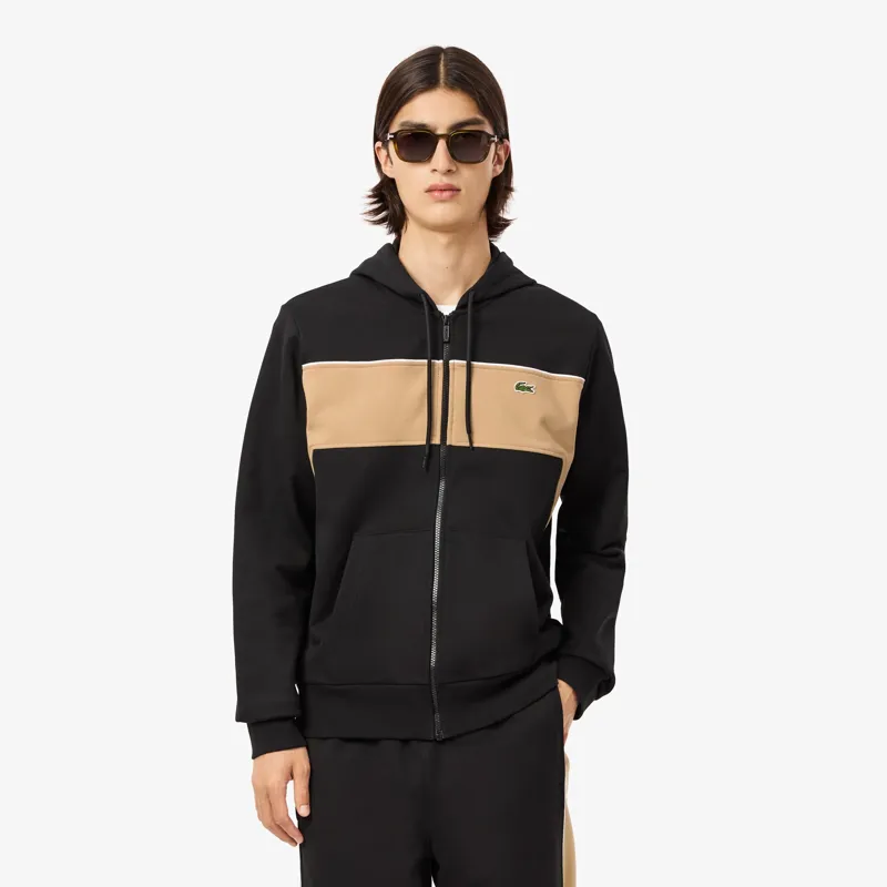 Lacoste Zip Colour Block Hoodie Black Beige MEDIUM LAST ONE-5