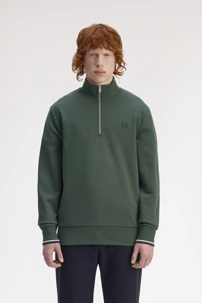 Fred Perry Half Zip Sweatshirt Court Green-1