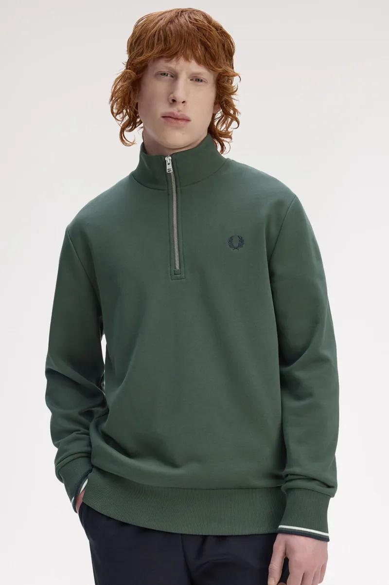 Fred Perry Half Zip Sweatshirt Court Green-3