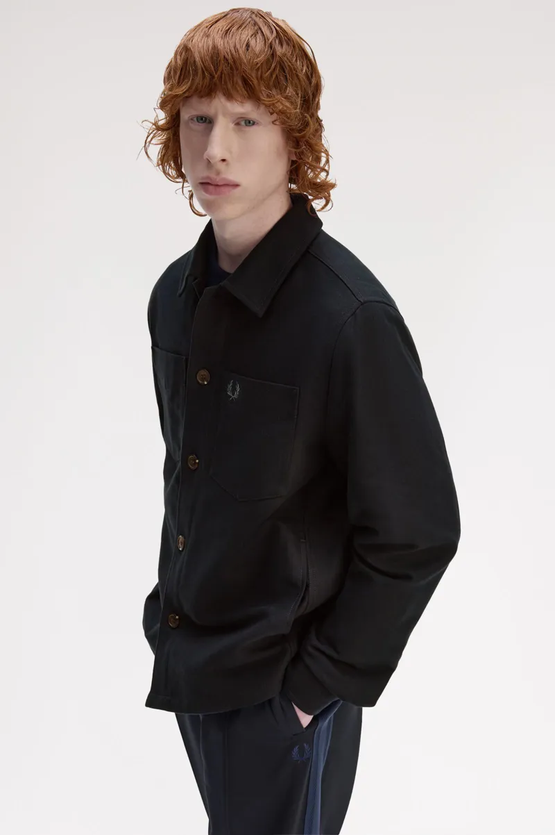 Fred Perry Brushed Twill Overshirt Black-3