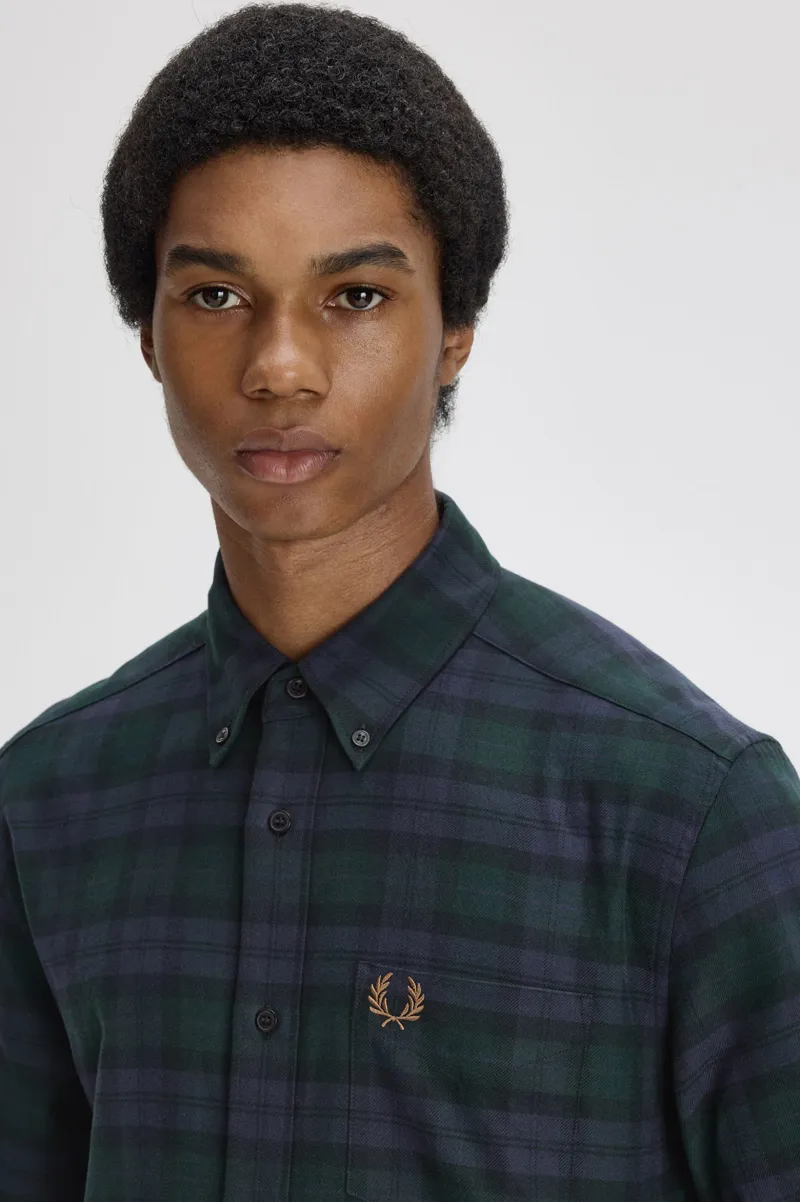 Fred Perry Brushed Black Watch Tartan Shirt-2