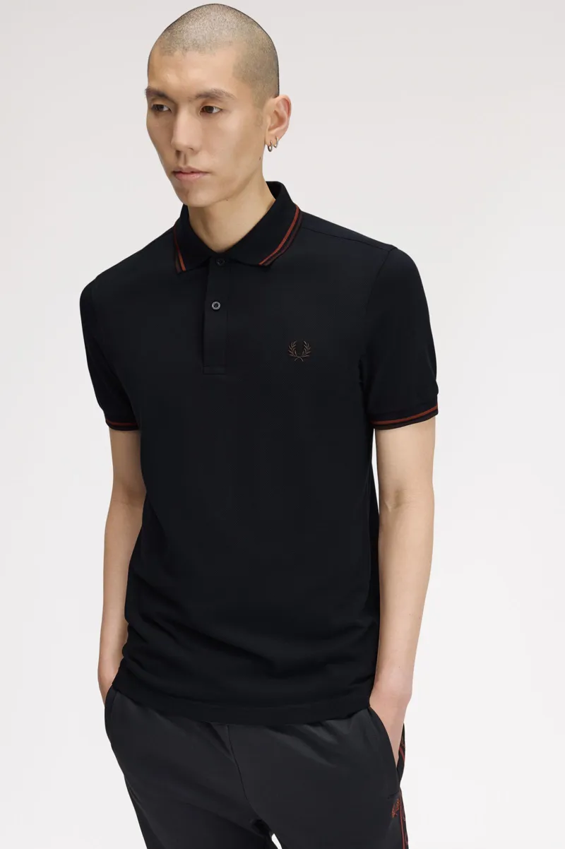 Fred Perry M3600-75C Polo T-shirt Navy / Brandy / Rich Brown-3