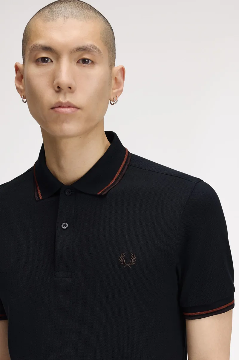 Fred Perry M3600-75C Polo T-shirt Navy / Brandy / Rich Brown-5