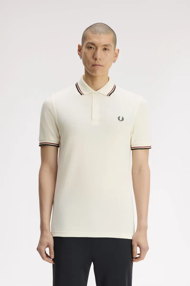 Fred Perry M3600-75C Polo T-shirt Ecru / Brandy / Night Green-1