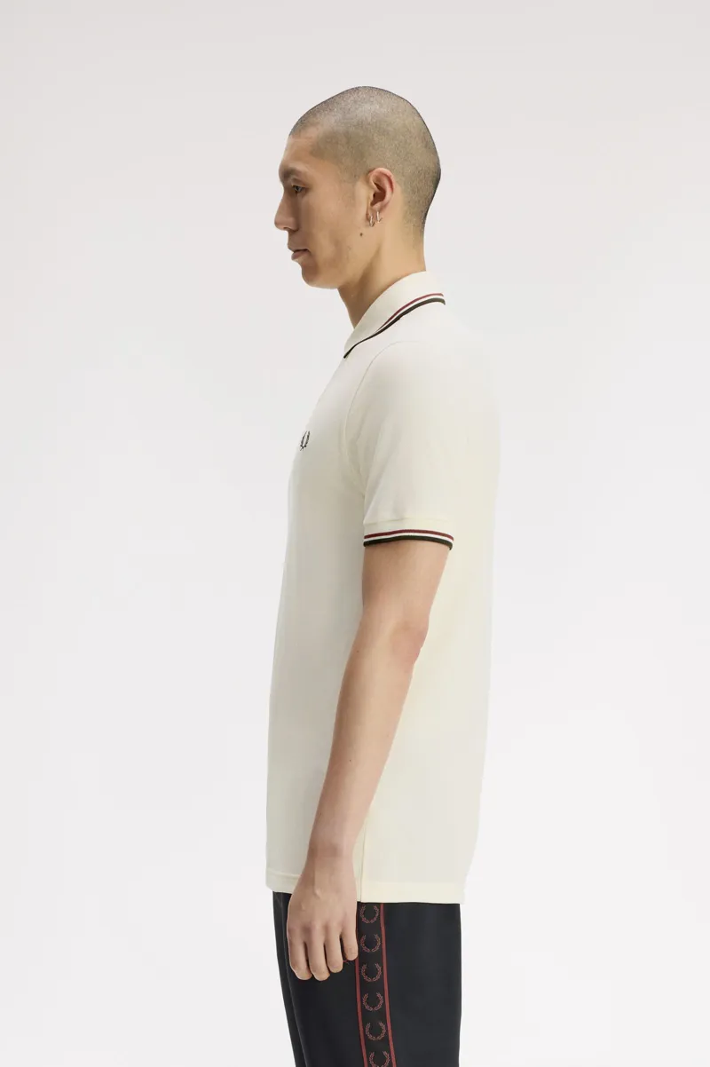 Fred Perry M3600-75C Polo T-shirt Ecru / Brandy / Night Green-2