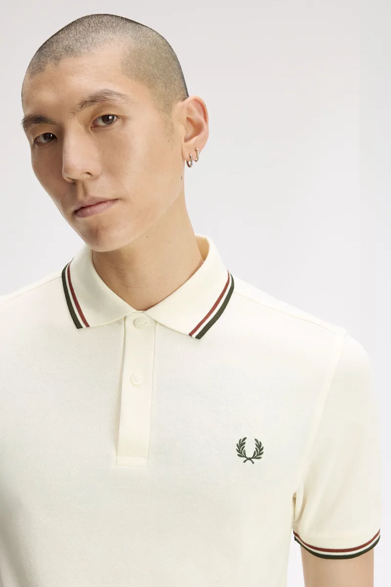 Fred Perry M3600-75C Polo T-shirt Ecru / Brandy / Night Green-3