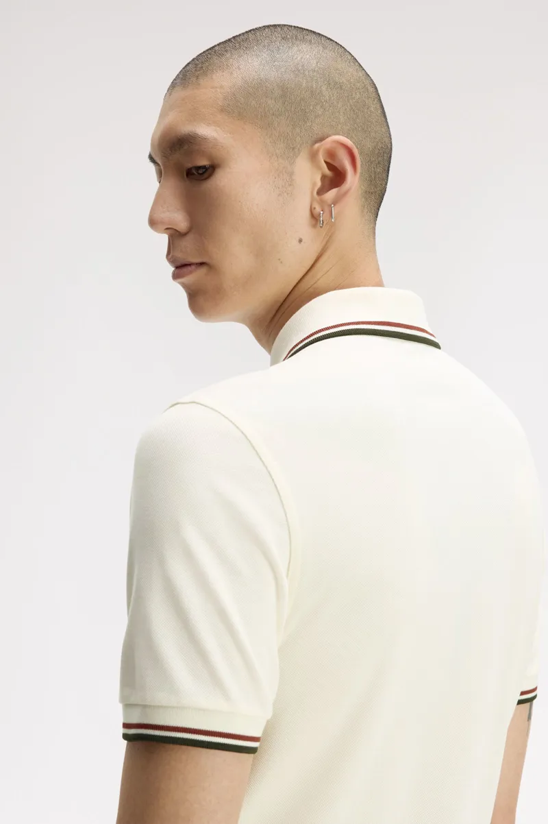 Fred Perry M3600-75C Polo T-shirt Ecru / Brandy / Night Green-4