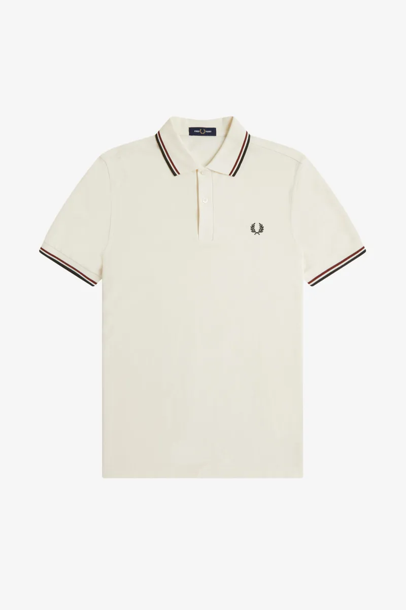 Fred Perry M3600-75C Polo T-shirt Ecru / Brandy / Night Green-8