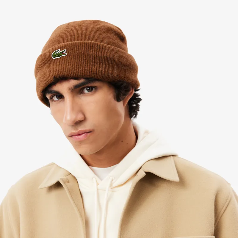 Lacoste Cuffed Wool Beanie Tan-2