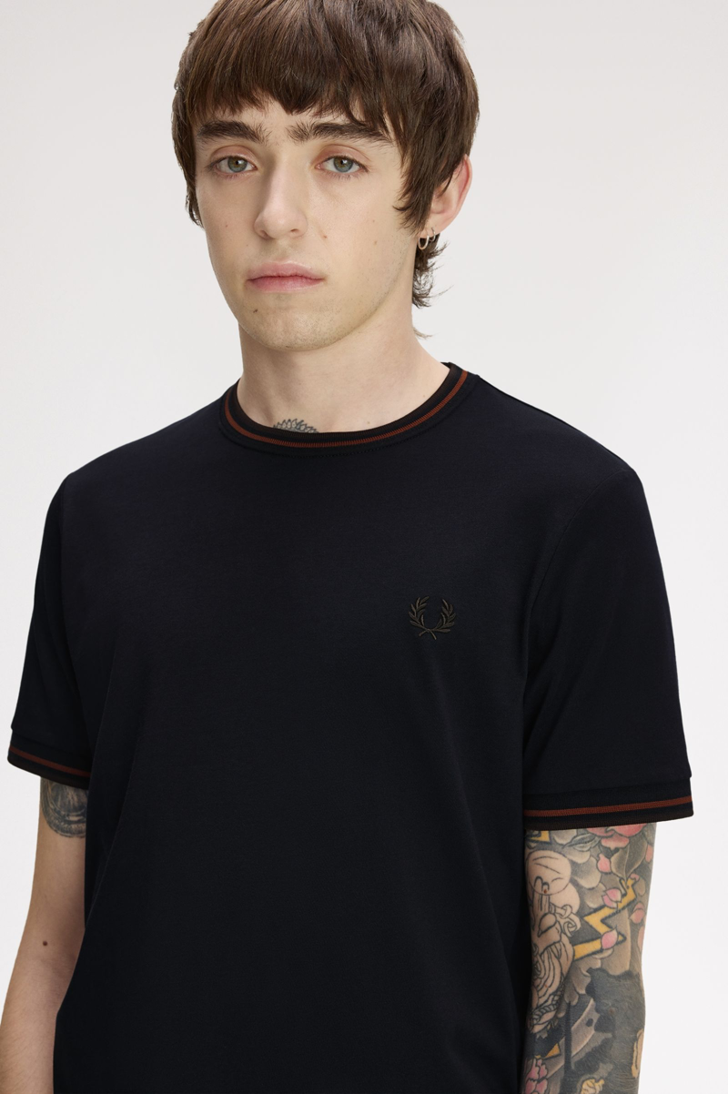 Fred Perry Twin Tipped T-shirt Navy / Brandy / Rich Brown-4