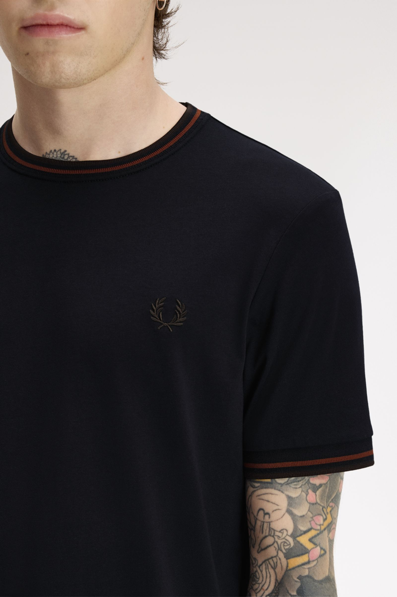 Fred Perry Twin Tipped T-shirt Navy / Brandy / Rich Brown-5