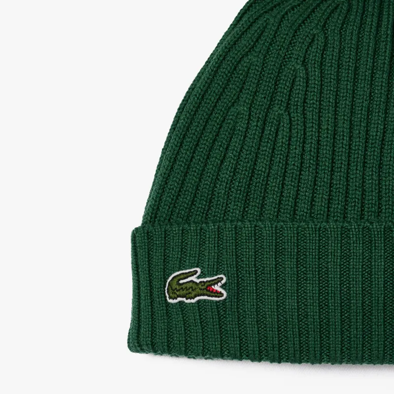 Lacoste Ribbed Wool Beanie Green-1