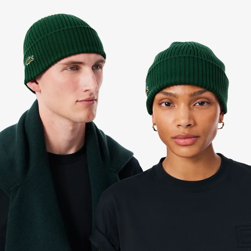 Lacoste Ribbed Wool Beanie Green-3