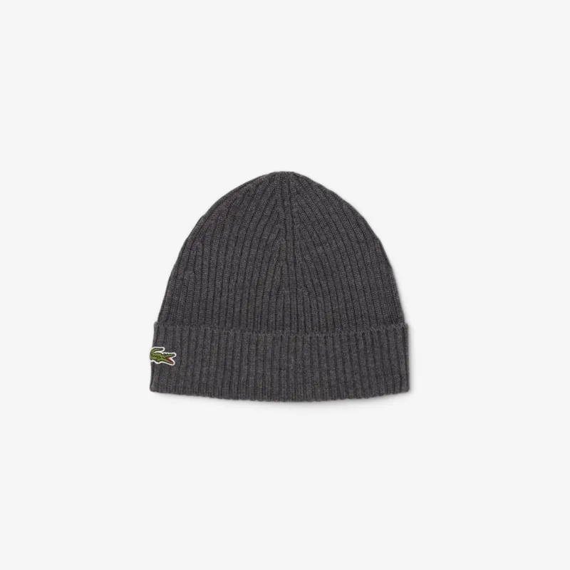 Lacoste Ribbed Wool Beanie Grey-4